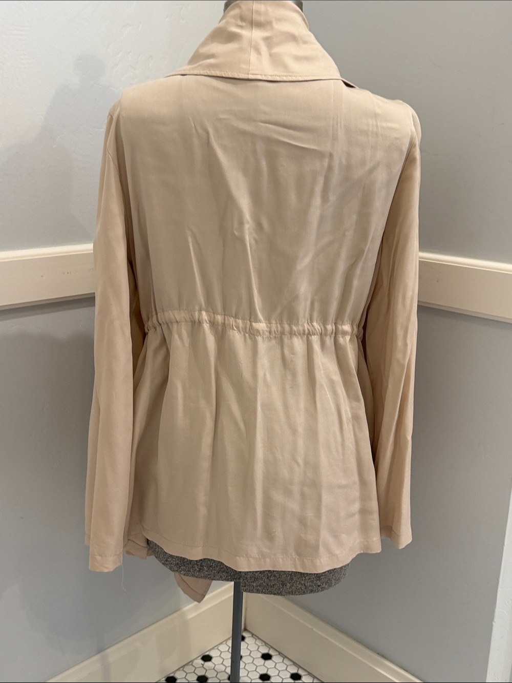 Open-Front Draped Trench Coat in Light Beige - Picture 4 of 4